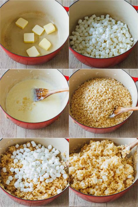 Make thick and gooey Rice Krispie Treats filled with sweet and sticky marshmallows and crispy rice crunch. A family-favorite no-bake dessert! Making Rice Crispy Treats, Gooey Rice Krispie Treats, Rice Crispies Recipe, Rice Crispy Cake, Rice Crispy Squares, Dessert Rice, Rice Krispie Treats Recipe, Rice Crispy Treats Recipe, Rice Krispie Squares