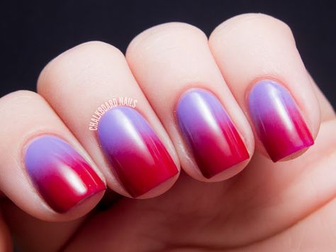 Chalkboard Nails: Swoony Gradient (Lilac to Red) #nailart #gradient #ombre Nails Lilac, Ombre Nails Tutorial, Cheetah Nail Designs, Ombre Nail Art Designs, Ombre Manicure, Lilac Nails, Pink Ombre Nails, Guy Tang, Summer Toe Nails