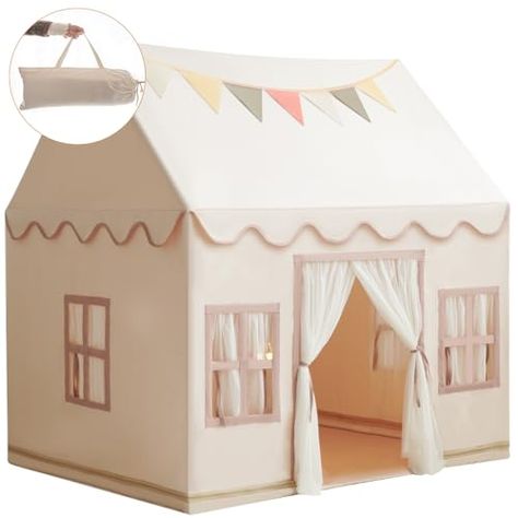 Limited-time deal: Large Kids Tent Playhouse Basic Mat with Star Lights, Flags and Tote Bags, Kids Play Tent Indoor & Outdoor, Washable Teepee Tent for Boys & Girls, Kids Play House for Toddler, Neutral Color Kids Play House, Girls Tent, Tent Playhouse, Playhouse Tent, Kids Tent, Kids Teepee Tent, Star Lights, Kids Play Tent, Teepee Kids