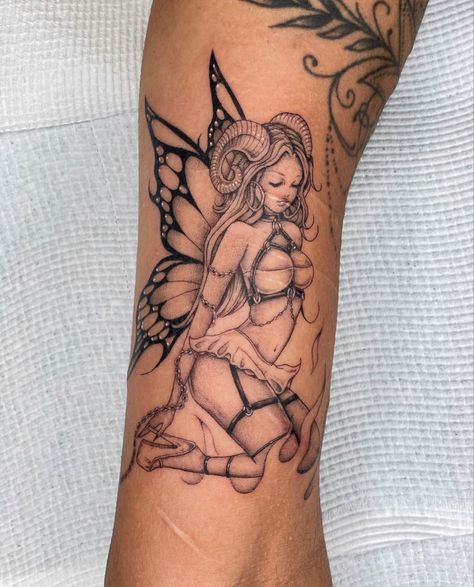 cred: miss_preciouss on ig Aries Fairy, S Tattoo, Bumper Stickers, Flower Tattoo, Tatting, Instagram Photos, Photo And Video, Tattoos, Instagram Photo