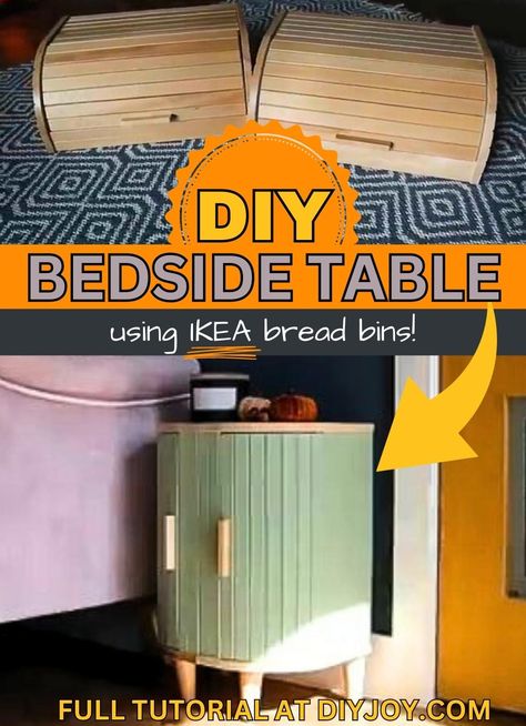 Breadbox Nightstand, Diy Boho Bedside Table, Ikea Bread Bin Side Table, Bed Side Table Diy, Diy Bedside Table Easy, Alternative Bedside Table Ideas, Diy Bed Side Table, Diy Bedside Table, Diy Bedside