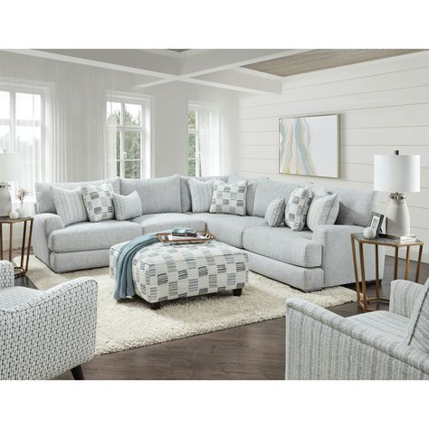 This sectional comes with two single-arm loveseats and a 90-degree corner wedge, complete with thick, softly padded track arm with t-cushions in the seat and back with low-profile, dark coffee-finished wood legs. Sectional Sofas, Southern Home, Corner Sectional, Beach Condo, Living Room Sectional, Beachcrest Home, Furniture Of America, Living Room Seating, Decoration Design