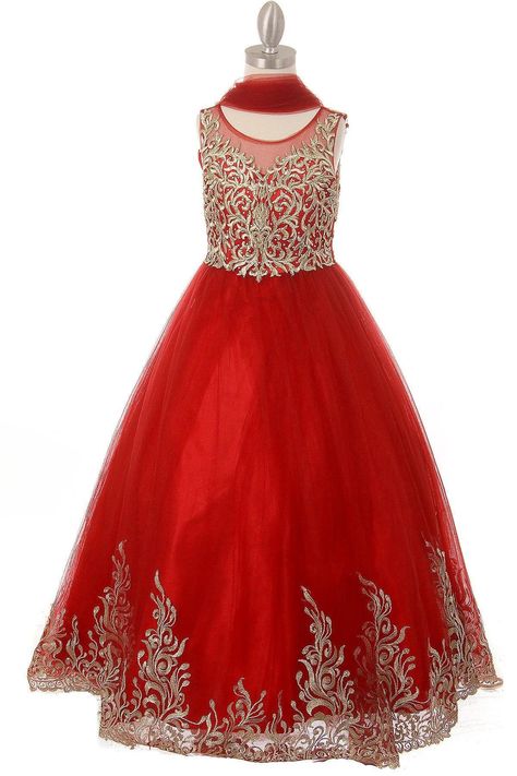 Beaded with Embroidered Hemline Gown Flower Girl Dress - The Dress Outlet Cinderella Couture Formal Christmas Dress, Red Flower Girl Dresses, Long A Line Skirt, Dress With Corset, Girls Formal Dresses, Womens Prom Dresses, Cinderella Dresses, Mob Dresses, Embroidered Tulle