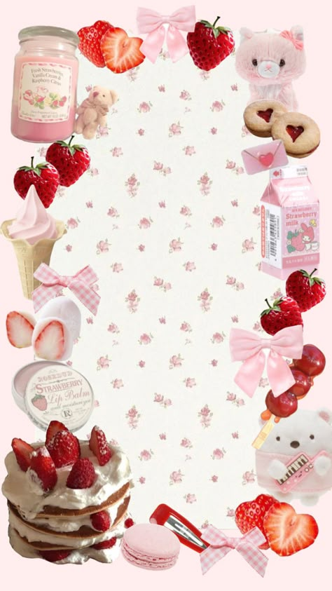 #strawberrygirl #strawberry #wallpaper #coquetteaesthetic Strawberry Walpapper, Cutecore Strawberry Wallpaper, Pastry Aesthetic Wallpaper, Coquette Wallpaper Strawberry, Cute Strawberry Wallpapers Aesthetic, Cute Strawberry Background, Strawberry Coquette Wallpaper, Fresas Wallpaper, Strawberry Homescreen