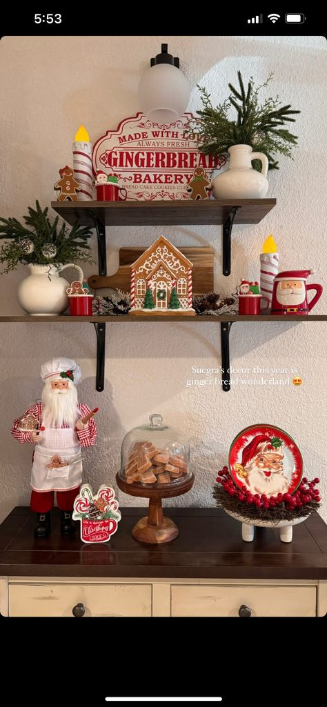 Gingerbread Bakery, Dollar Tree Christmas Decor, Red Christmas Decor, Gingerbread Christmas Decor, Gingerbread Decorations, Christmas Kitchen Decor, White Christmas Decor, Pretty Christmas, Indoor Christmas Decorations