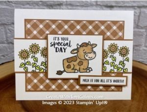 createwithterrigaines.com Stampin Up Cutest Cows, Cutest Cows Stampin Up Cards, Saleabration 2024, Cutest Cows, Cow Cards, Cow Card, Stamping Ideas, Designer Series Paper, Holy Cow