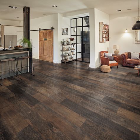 Dark Brown Floor, Barn Siding, Lvp Flooring, Hardwood Floors Dark, Walnut Floors, Rustic Flooring, Lvt Flooring, Brown Floors, Dark Wood Floors