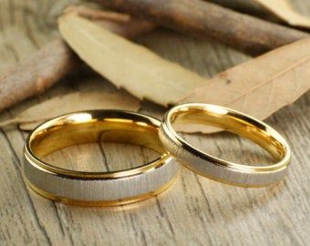 Wedding Rings Sets His And Hers, Gold Stacking Rings Wedding, Anniversary Ring Set, Couples Wedding Bands, Couples Ring Set, Titanium Wedding Rings, Couple Wedding Rings, Rings Set, Titanium Rings