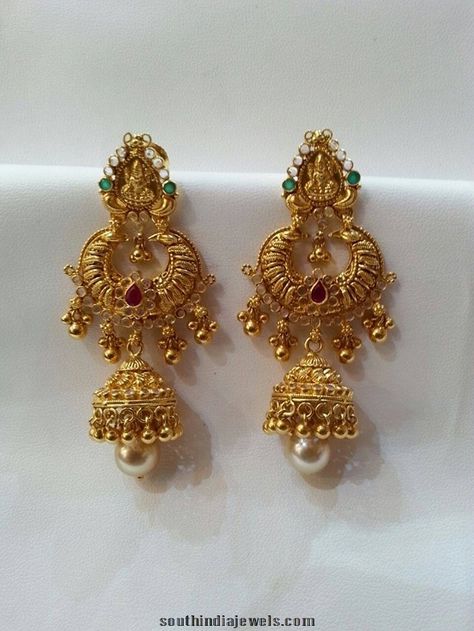 Gold layered Jhumla design Chandbalis Earrings Gold, Chandbali Earrings Gold, Gold Jhumka Earrings, Indian Jewelry Earrings, Gold Earrings Models, Bali Earrings, Gold Jewelry Simple Necklace, Gold Bridal Jewellery Sets, Gold Bridal Earrings