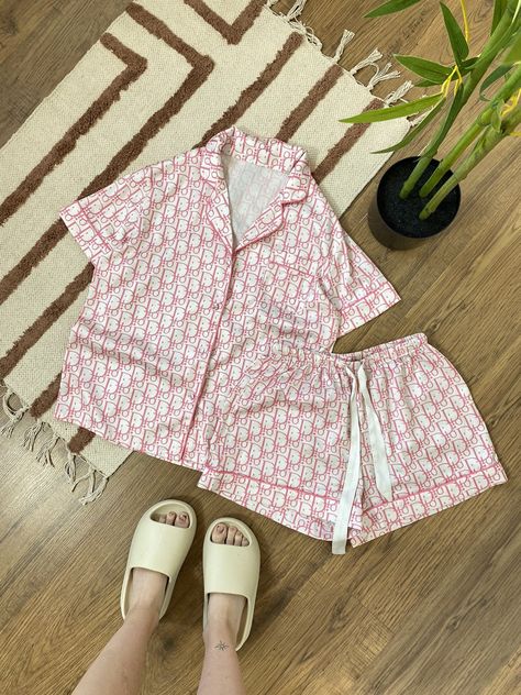 DIOR STYLE MONOGRAM SATIN PAJAMA Dior Pajamas, Dior Style, Dr Closet, Cute Pajama Sets, Satin Pajama, Cute Pajamas, Satin Pajamas, Pajama Sets, Other Woman