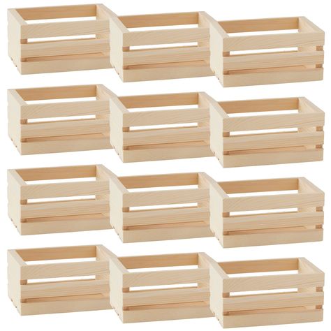 PRICES MAY VARY. These mini crates by Make Market are great for storing items in the craft room, kid's room, bathroom or kitchen. They have a natural finish that makes them ideal for decorating with paint, stain, embellishments and more. Use them to store keepsakes or use it as a base for table toppers and floral arrangements. Unfinished. 5” x 3.13” x 2.63” (12.7cm x 7.95cm x 6.7cm) crate size. 24 crates. Wood. Buy bulk candle making, soap making, and wood craft supplies to save you time and mon Indoor Craft Booth Displays, Market Shelves, Unfinished Wood Crates, Large Wooden Crates, Wooden Box Crafts, Small Wooden Crates, Mini Crates, Bulk Candles, Craft Booth Displays