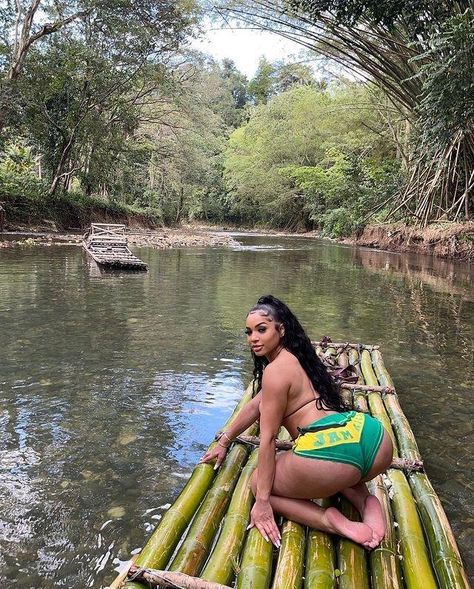 Rafting Outfit, She Aesthetic, Jamaica Vacation Outfits, Jamaica Pictures, Vacation Photoshoot, Island Vacation Outfits, Jamaica Outfits, Jamaica Trip, Travel Noire