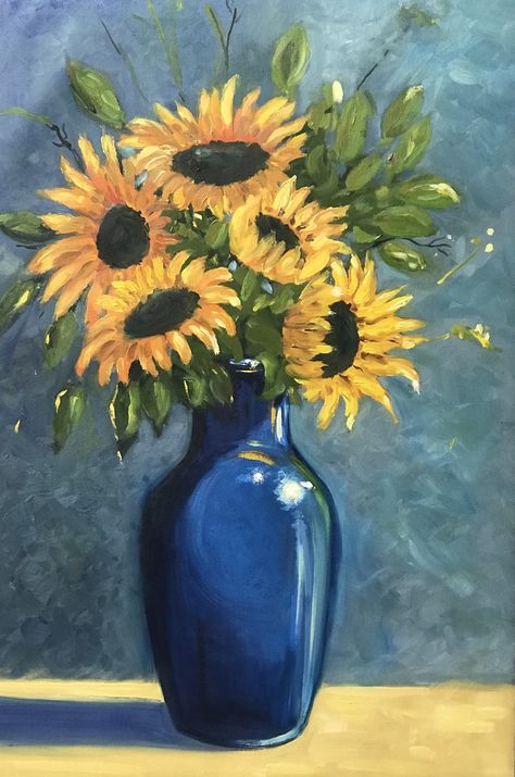 Sunflower Painting Oil Paint, Sunflower Pastel Drawing, Oil Pastel Art Sunflower, Sunflower Oil Pastel Drawing, Oil Color Painting Ideas Easy, Gouche Paintings Easy, Simple Nature Paintings Acrylic, Oil Pastel Drawings Flowers, Sunflower Oil Pastel