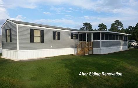 Screen Porch On Mobile Home, Mobile Home Additions, Trailer Porch, Doublewide Remodel, Mobile Home Porches, Mobile Home Improvements, Manufactured Home Porch, Single Wide Remodel, Modern Siding