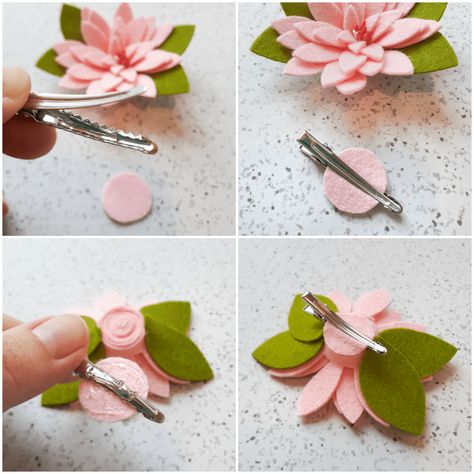 DIY Felt Flower Hair Clips - With Free Pattern | The Yellow Birdhouse Felt Flowers Patterns, Making Felt, Felt Hair Accessories, Felt Flower Tutorial, Felt Flowers Diy, Felt Headband, Diy Bird Bath, Diy Mothers Day, Diy Flores