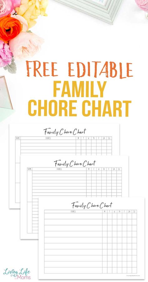 Get more organized and set up your family's chores with this Free Editable Family Chore Chart to keep your home organized so you don't have to do it alone.#plannerprintables #chores #parentingtips Family Chore List, Teen Chore Chart, Editable Chore Chart, Chore System, Family Chore Chart, Cleaning Chart, Goal Charts, Family Chore Charts, Chore Chart Template