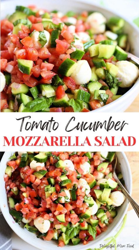 Salad Mozzarella Balls, Tomato Cucumber Fresh Mozzarella Salad, Tomato Cucumber And Mozzarella Salad, Tomato Cucumber Mozzarella, Healthy Cucumber Side Dishes, Recipes Using Marinated Mozzarella Balls, Fresh Mozzarella Ideas, Mozarella Balls Recipe Cherry Tomatoes, Mozerrala Balls