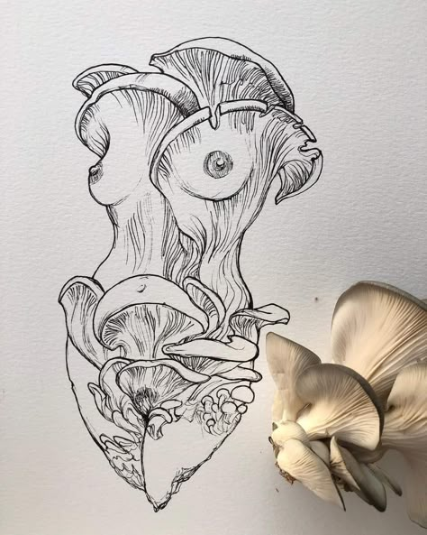 Mushroom Lady Art, Biotechnology Art, Mushroom Lady, Mushroom Tattoo, Arte Grunge, Creepy Tattoos, Lady Art, Esoteric Art, Astuces Diy