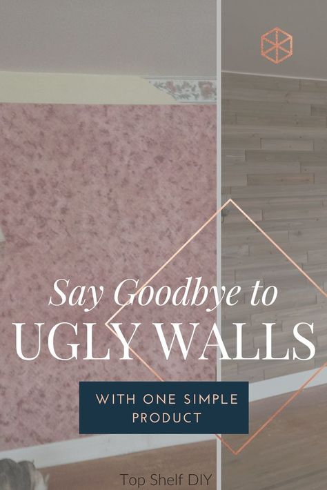 Easy Plank, Cheap Paneling, Cheap Wall Covering, Ugly Wallpaper, Temporary Wall Covering, Bathroom Wall Coverings, Ugly Kitchen, Fabric Covered Walls, Hiding Ugly