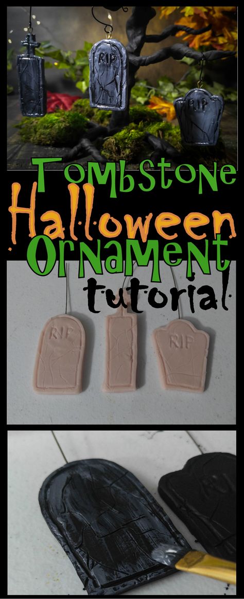 Tombstone Tutorial Mini Tombstones Diy, Cemetery Terrarium, Clay Tombstone, Miniature Graveyard Diy, Diy Tombstones Halloween Foam, Polymer Clay Tombstones, Polymer Clay Graveyard, Halloween Tombstones Diy, Tombstone Halloween