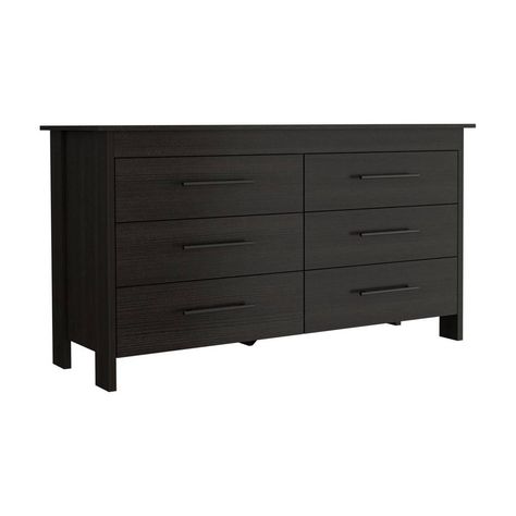 PARIS 6 DRAWER DOUBLE DRESSER - BLACK - Depot E-Shop DE-CLW5981TF Black Dresser, Flat Tv, Paris 6, Bedroom Chest Of Drawers, Six Drawer Dresser, Dresser Storage, Kids Dressers, Flat Panel Tv, Black Handles