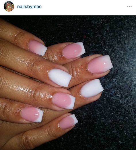 Short Pink White Ombre Nails, Shorties Dip Nails, Pink And White Tip Acrylic Nails, Square Pink And White Ombre Nails, Pink And White Overlay Nails, Short Acrylic Pink And White Nails, Short Ombre Pink And White Nails, Pink And White French Dip Powder Nails, Solar Nails Designs Classy