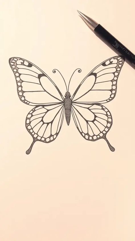 Check Out This Butterfly Doodle Drawing & 12+ Other Butterfly Drawing Ideas! #drawing #drawinginspiration Cute Simple Butterfly Drawings, Cute Drawings Butterfly, Sketch Ideas Butterfly, Drawing Ideas Easy Butterfly, Cute Simple Drawing Ideas, Butterfly Drawing Sketches, Random Drawings Doodles, Drawing Ideas Butterfly, Easy Butterfly Painting