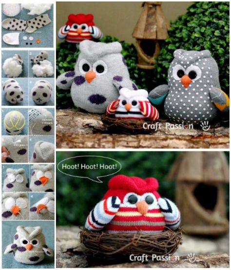 DIY Sock Owl Tutorial Free Pattern, an adorable recycle project for little ones and home decoration. Sew Pattern-. http://www.fabartdiy.com/how-to-diy-adorable-sock-owl/ #Crafts, #Sew, #Toy Making Stuffed Animals, Sock Animals Tutorial, Owl Socks, Owl Tutorial, The Whoot, Sock Doll, Sock Dolls, Sock Toys, Diy Socks