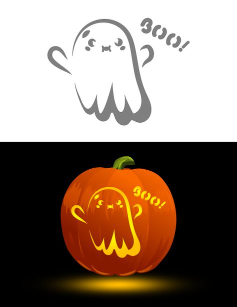 How To Carve A Ghost Pumpkin, Cute Ghost Pumpkin Stencil, Boo Pumpkin Carving Stencil, Small White Pumpkin Carving Ideas, Gnome Pumpkin Carving Ideas, Pumpkin Carving Templates Cute, Ghost Pumpkin Carving Templates, Cute Pumpkin Carving Templates, Naruto Pumpkin Carving