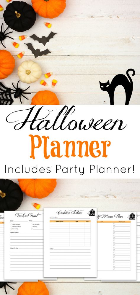 Get a great Halloween planner with 15 different pages including a Halloween party planning sheet! It's great for staying organized for Halloween. #halloween #planner #halloweenplanner #halloweenparty Diy Halloween Luminaries, Halloween Party Planning, Halloween Planner, Planning Sheet, Halloween Shadow Box, Holiday Organization, Kid Friendly Halloween, Bullet Journal Cover Ideas, Diy Event