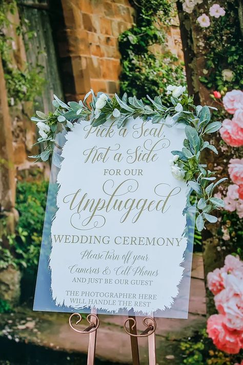 Unplugged Ceremony, Unique Color Palette, Acrylic Wedding Sign, Pick A Seat, Pearls Wedding, Acrylic Signs, Acrylic Wedding, 2024 Wedding, Wedding Advice