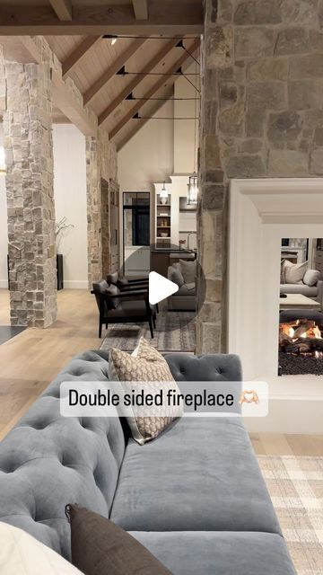 One of my favorite features in our #threefallsproject - Cozy double sided fireplace 😍😍  Build @splitrockcustomhomes and @grovehomesutah  Arch @stevetiek Brick Double Sided Fireplace, Double Sided Fireplace Floorplan, Gas Fireplace Double Sided, Double Sided Fireplace Wood Burning, Traditional Double Sided Fireplace, Becki Owens Design, Double Fireplace, Oak Knoll, Fireplace Inspiration