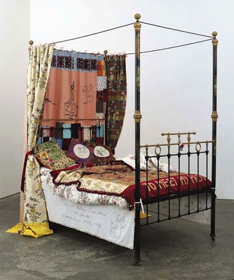 Tracey Emin bed fetched  $778.9K, record auction price for the Artist, Christie's auction of art from the Saatchi Collection. http://www.bloomberg.com/news/2013-10-17/tracey-emin-s-bed-sells-for-record-778-900-in-london.html Tracey Emin, Vintage Floral Fabric, My Past, Contemporary Modern Art, Sculpture Installation, Creative Industries, British Artist, Young Artist, French Design