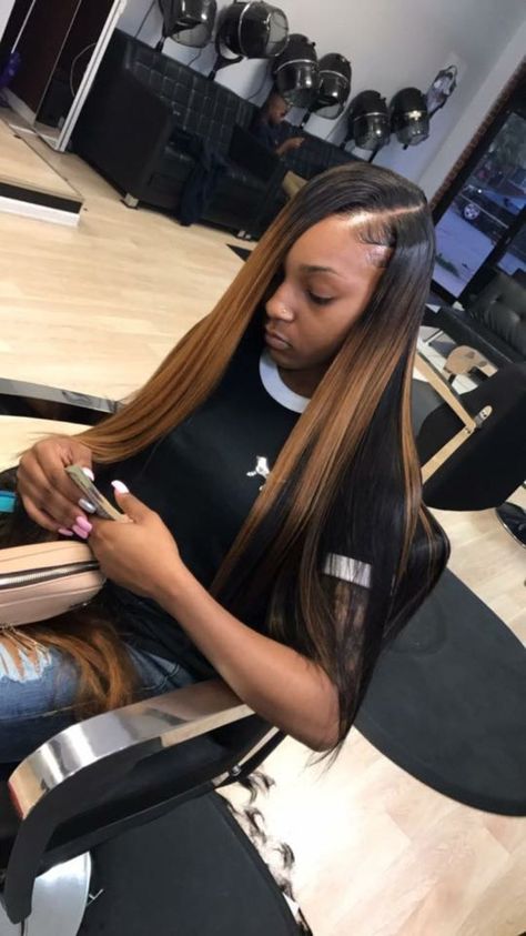 Ombre Side Part Sew In, Side Part Sew In With Highlights, Sew In With Highlights, Sew In Straight Hair, 2000s Hair, Highlight Hair, Hair Magic, Hairstyles Straight, Lace Fronts