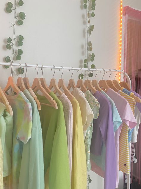 Pastel Clothing Rack, Danish Pastel Clothes, Pastel Closet, Pastel Wardrobe, Butterfly Baby Room, Hoodie Dress Outfit, Clothing Rack Bedroom, Pastel Clothing, Danish Pastel Decor