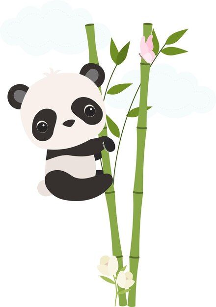 Cute panda bear climbing in the bamboo w... | Premium Vector #Freepik #vector #background #tree #baby #flower Panda Reference, Panda Climbing, Panda With Bamboo, Panda Bear Art, Bamboo Drawing, Cute Panda Drawing, Grass Drawing, Background Tree, Bamboo Wallpaper