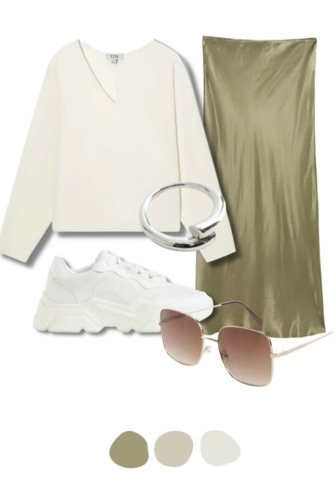 How to Style a Green Satin Midi Skirt in Spring - With Miss Scarlett Green Satin Midi Skirt Outfit, Green Satin Skirt Outfit, Green Satin Midi Skirt, Satin Midi Skirt Outfit, Minimal Classic Outfit, Green Satin Skirt, Green Silk Skirt, Silk Skirt Outfit, Satin Skirt Outfit