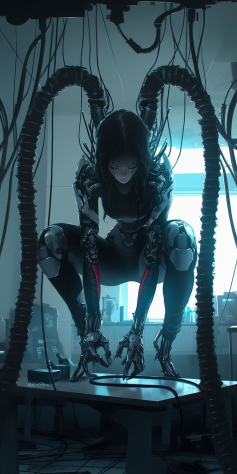 Cyberpunk Netrunner Character Female, Cyberpunk Medtech, Cyberpunk Spiderman, Techno Horror, Cyberpunk Female Character Design, Cyberpunk Female Character Art, Cyberpunk Spaceship, Cyberpunk Elf, Noir Character