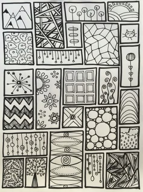 Colored Zentangle Patterns, Zentagle Art Zentangle Patterns, Pattern Doodles Simple, Easy Sharpie Art, Drawing Ideas Easy Doodles Art Journals Zentangle Patterns, Drawing Ideas Easy Doodles Pattern Simple, Square Zentangle Patterns, Mandala Doodle Patterns, Cool Designs To Draw Pattern