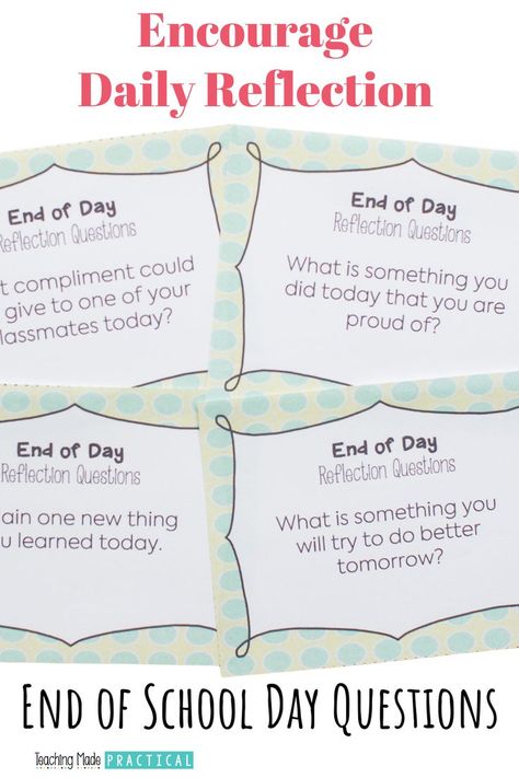 Reflection Questions for the End of the Day for Upper Elementary End Of Day Questions Classroom, End Of The Day Questions For Students, Reflection Ideas For Students, Reflection Activities For Students, End Of Day Reflection Questions, Reflection Questions For Students, End Of Day Reflection, Reflection Examples, Reflection Cards