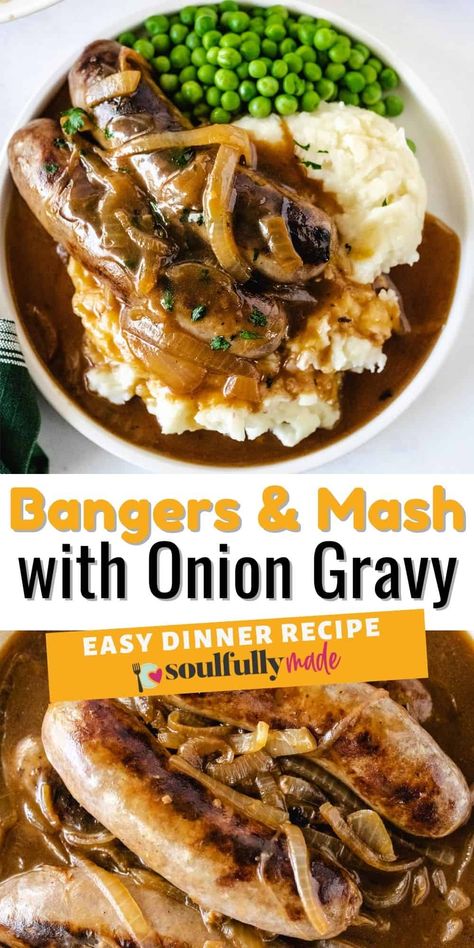 Succulent sausages are never better than drowned in rich onion gravy and placed over creamy buttery mashed potatoes. Try Banger and Mash with Onion Gravy tonight!