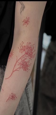 Vibrant Tattoos, Lillies Tattoo, Petit Tattoo, Red Ink Tattoos, Popular Characters, Lily Tattoo, Red Tattoos, Matching Tattoo, Jewelry Tattoo