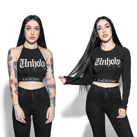 Cult Outfits, Black Fitted Crop Halter Top, Goth Halter Top, Gothic Stretch Crop Top, Black Fitted Gothic Crop Top, Fitted Gothic Cropped Crop Top, Blackcraft Cult, Black Craft, Witch Dress