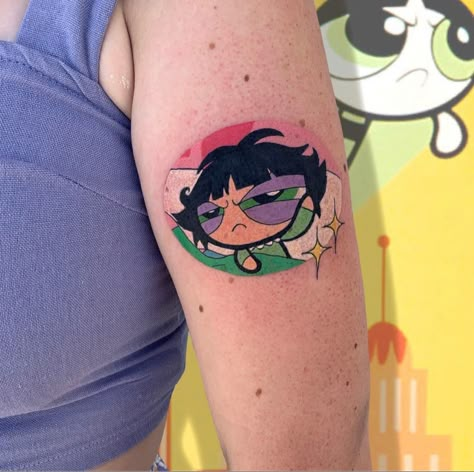 Powerpuff Girls Tattoo, Tattoo Collage, Cartoon Legs, Geisha Makeup, Tattoo Practice, Girls Tattoo, Body Is A Temple, Puff Girl, Tattoo Feminina