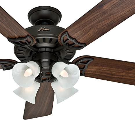 Hunter Fan 52 inch White Ceiling Fan with a Frosted Glass Light Kit, 5 Blade (Renewed) (New Bronze) - - Amazon.com Living Room Ceiling Fan, Hunter Ceiling Fans, Hunter Fans, White Ceiling Fan, Hunter Fan, Hunter Douglas, Light Images, White Ceiling, Glass Light