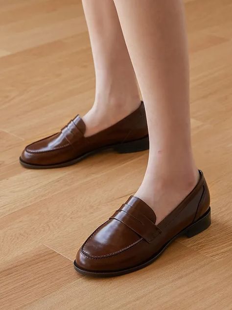 15mm Box Leather Penny Loafer (Brown) | W Concept Brown Penny Loafers, Womens Penny Loafers, Keds Style, Brown Loafers, Shoe Inspiration, Basic Design, Penny Loafer, Chic Outfit, Casual Chic Style