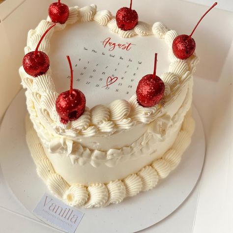 vintage august cake🍒❤️🎂 #vintagecake #heartcake #cakedecorating #cakedesign #buttercream Vintage Cherry Cake, August Cake, Cherry Birthday Cake, Heart Birthday Cake, Cherry Cake, Heart Cake, Cherry On Top, Vintage Cake, Butter Cream