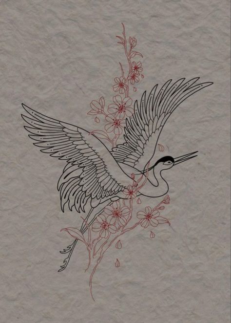 Crane Tattoo, Japanese Tattoo, Tattoos Ideas, A Drawing, Tattoo Idea, Tattoo Inspo, Tattoos And Piercings, Tattoo Art, Small Tattoos