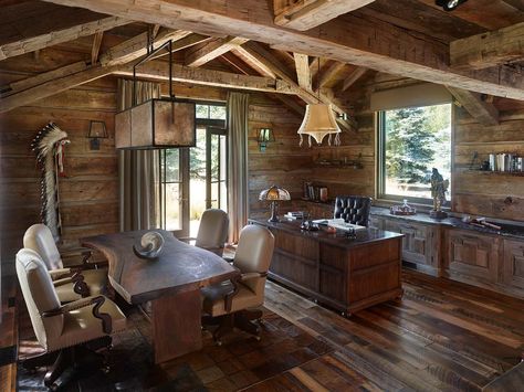 Rustic Ranch House-Miller-Roodell Architects-22-1 Kindesign Ranch Office, Rustic Ranch House, Ranch Home Decor, Post And Beam Barn, Ranch House Decor, Home On The Range, Ranch Home, Cabin In The Woods, Cozy Place