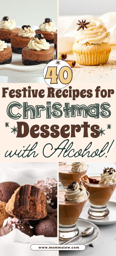 christmas desserts with alcohol collage Drunken Cupcakes Alcoholic Desserts, Alcohol Inspired Desserts, Cake Balls With Alcohol, Christmas Treats With Alcohol, Liquor Desserts Ideas, Halloween Boozy Treats, Alcohol Treats For Parties, Baileys Recipes Desserts Christmas, Christmas Cocktail Party Desserts